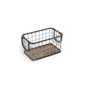 Imagem de Cesta de arame de metal retangular resistente feita à mão com base de madeira rústica, caixas de armazenamento, recipiente multiuso industrial para lavanderia, toalha, suporte de especiarias