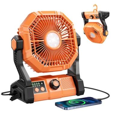 Imagem de BINUYASHA Ventilador de acampamento de 10000 mAh com controle remoto, ventilador portátil operado por bateria de 17 cm com lanterna de LED, ventiladores externos para acampamento com 8 velocidades