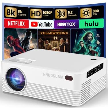 Imagem de ENUOSUMA Mini projetor, projetor de vídeo portátil H5 com WiFi e Bluetooth, projetor de filmes suporta 8K com sistema Android, correção automática de Keystone, projetor de vídeo de tela de 101.6 cm