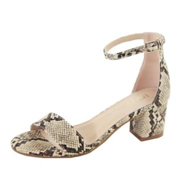 Imagem de Bella Marie Women's Jean-08 White Strappy Open Toe Block Heel Dress Sandal (Python, 8.5)