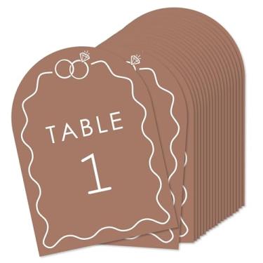 Imagem de Big Dot of Happiness Anéis de casamento marrom Mocha números de mesa, decoração de festa de noivado e aniversário, centros de mesa de casamento, cartões de dupla face 12,7 x 17,8 cm, números de mesa