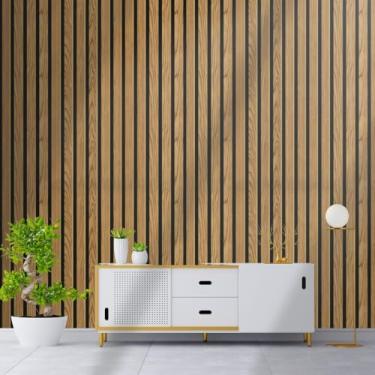 Imagem de Papel de Parede PREMIUM 5 metros = 1 Rolo de 5m X 45cm Ripado Cedro Autoadesivo Sala, Quarto, Móveis