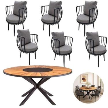Imagem de Mesa Zurick 1,50m 6 Poltronas Acará de Alumínio Para Sala Cozinha - No