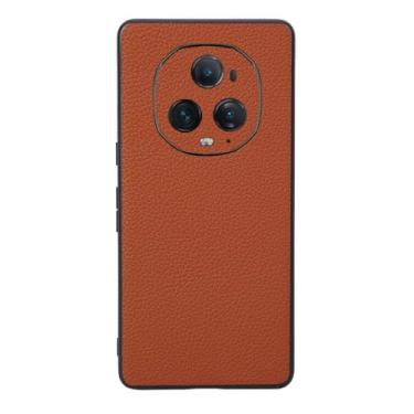 Imagem de Capas Compatível com Honor Magic 5 Ultimate,Design de grão levantado de superfície,Proteção contra queda,Anti impressão digital,Anti arranhões,Aparência de couro de imitação de plástico macio-Orange