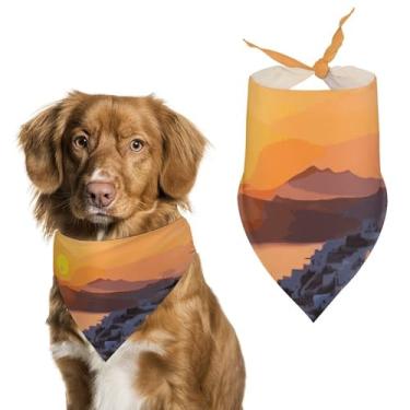 Imagem de Cachecol triângulo de poliéster estampado paisagem pôr do sol da ilha da Grécia - Tamanho único (70 x 30 cm)