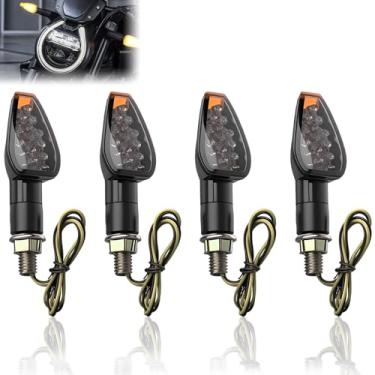 Imagem de 4 peças de seta de motocicleta, pisca-pisca de motocicleta de 12 V 14 LED com lâmpada âmbar brilhante, luz de seta universal para scooter compatível com acessórios de motor Kawasaki, Honda, Yamaha