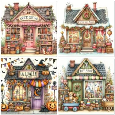 Imagem de Zythron 4 kits de arte de diamante para adultos, loja de pintura de diamante rosa 5D kits de arte de diamante faça você mesmo, compre pinturas de diamante de broca redonda completa para adultos para