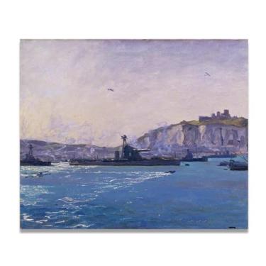 Imagem de Monitores, Dover Harbour John Lavery Classic Realist Portrait & War Scene Canvas Art – Decoração de parede de arte irlandesa para casa 30 x 36 cm Un Framed