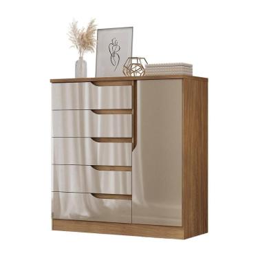 Imagem de Comoda Paris Quarto Com 5 Gavetas E 1 Porta Acacia/reflecta