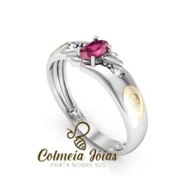 Imagem de Anel de formatura feminino prata 925 - COLMEIA JOIAS, Rosa, +-2,4gr