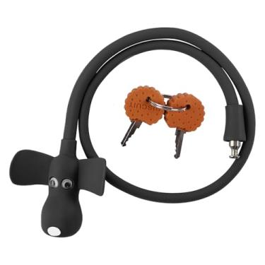 Imagem de WOOQOTT Cadeado de cabo de bicicleta com chaves, cadeado infantil coberto de silicone, trava de desenho animado, trava de 6 metros para bicicleta, porta, skate, capacete e mais (preto)
