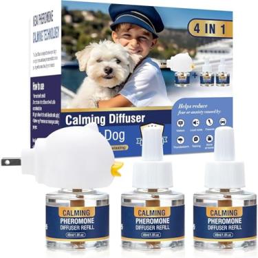 Imagem de Difusor calmante de feromônios caninos 4 em 1 Kit de difusor calmante de feromônios para animais de estimação (Plug in + 3 pacotes de refil de 48 ml) para alívio da ansiedade, reduz a agressão do