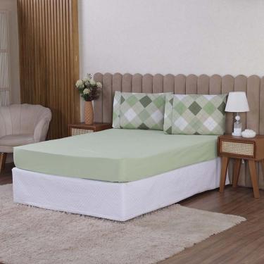 Imagem de Jogo De Lençol Beatriz Solteiro 2 Peças Percal 180 Fios 100% Algodão Ponto Palito - Verde Xadrez