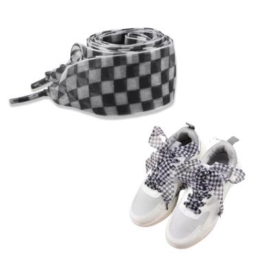 Imagem de yaozeio Cadarços de sapato xadrez para tênis femininos, cordas de sapato para tênis, xadrez, fita de cetim, cadarços, quadriculados, planos, xadrez, berloques de seda