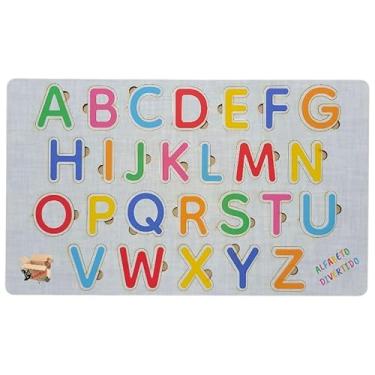 Imagem de Brinquedo Pedagógico Educativo Em Madeira Jogo Alfabeto - Números E Formas De Encaixe (Alfabeto Div A)