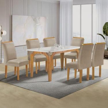 Imagem de Mesa de Jantar 6 Lugares Melina Luisa com Vidro Cinamomo/Off White/Beg