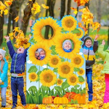 Imagem de Cenário de outono com tema de colheita de outono com tema de girassol oco para fotografia de outono para quintal de fazenda, decoração de festa de aniversário para festa de Ação de Graças