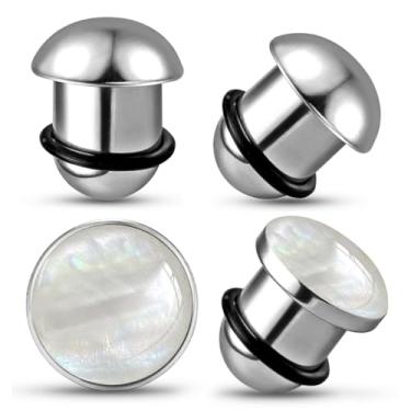 Imagem de Earblity 2 pares de kit de alongamento de aço inoxidável cirúrgico de 1,6 a 10 mm com 2 lindos tampões túneis alargadores conjunto de joias de piercing corporal 14G-00G prata, 2mm-2Pairs, Metal, Sem