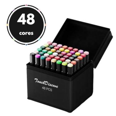 Imagem de Kit 48 Canetas Marcadores Canetinhas com Ponta Dupla Cores Vibrantes Escolar Desenho Colorir