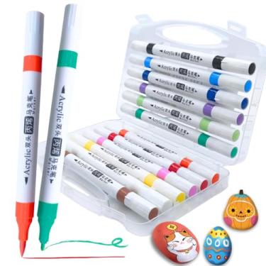 Imagem de Conjunto de Marcadores Acrílicos Ponta Dupla Premium, Para Pintura de Papel, Tela, Madeira, Aço, Cerâmica, Vidro e Tecidos Marcadores Para Colorir Para Crianças e Adultos (12 cores)