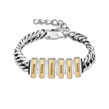 Imagem de BAUMA AUTO Pulseira personalizada com nome cubano para pai, pulseira de identificação masculina personalizada 1-7 nomes joias presente para marido pai ele, Aço inoxidável