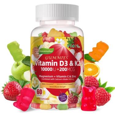 Imagem de Gomas de vitamina D3K2 Wekannufod sem açúcar com cálcio 60 ct