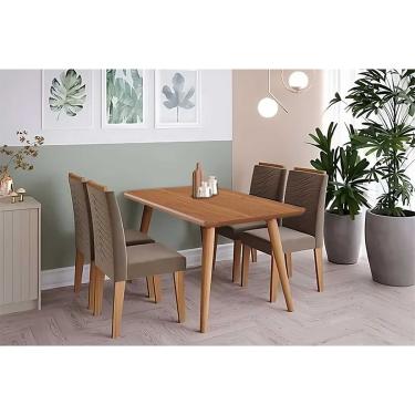 Imagem de Sala de Jantar Completa Adele Tampo Madeirado 130x80cm e 4 Cadeiras Clarice Carvalho/Cinamomo - Suede Joli Capuccino - Cimol