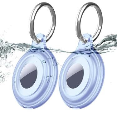 Imagem de Pacote com 2 chaveiros com resistência à água IPX8, leve, antiarranhões, fácil instalação, suporte macio de corpo inteiro para air tag à prova de choque para bagagem, chaves, coleira de cachorro