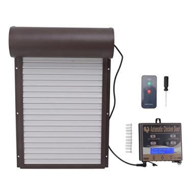 Imagem de Ymiko Porta Automática de Galinheiro, 3 Modos Modos Programáveis de Alumínio Galinha Cofre da Porta de Galinha de Com Sensor de Luz do Timer Controle Remoto para (Marrom)
