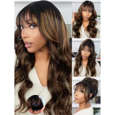 Imagem de KLAIYI Peruca de cabelo humano frontal frontal de renda marrom Ombre sem cola 13 x 4 HD com destaque natural balayage marrom pré-cortado renda pré-cortada peruca com cordão 180% 55 cm