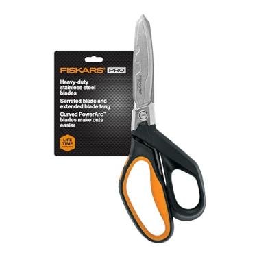Imagem de Fiskars Tesouras PowerArc de 20 cm, tesoura de aço inoxidável serrilhada resistente com aderência confortável, ferramenta de hardware para construção, materiais de corte como isolamento, fita adesiva,