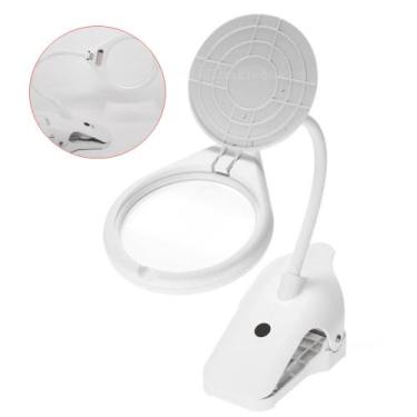Imagem de Lupa De Mesa Ampliação 2,3x Foco 250mm 8led Leitura Escritório Com Cli