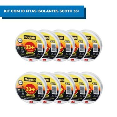 Imagem de Kit com 10 Fita Isolante Scotch 33+ 19mm x 20m 3M Uso Profissional Res