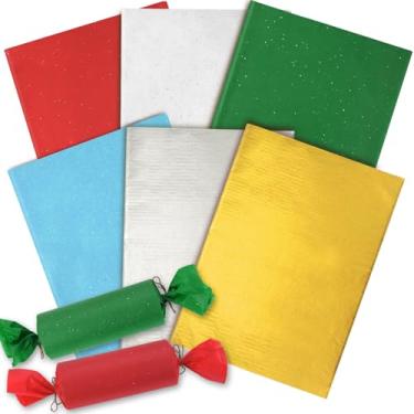 Imagem de Welpurch 90 Folhas de Papel de Seda com Glitter de Natal, Papel de Embrulho para Presente com Brilho de Natal, Vermelho, Branco, Verde, Azul, Dourado, Prata, Faça Você Mesmo, Papel (20X14 Polegadas)