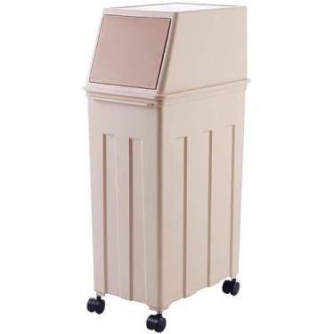 Imagem de Lixeira De Plástico Lixeira De Grande Capacidade Com Tampa De Imprensa 30 Litros Lixeira Sobre Rodas Reciclagem De Lixo Para Cozinha, Sala De Estar, Ao Ar Livre, Jardim, Khaki