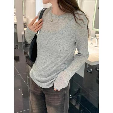 Imagem de Camiseta Feminina Sexy Transparente - Manga Comprida, Gola Redonda, Ma