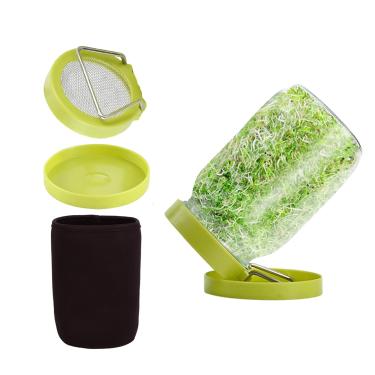 Imagem de Sozize Kit de germinação para germinação, kit de cultivo de brotos com pote de pedreiro, tampas de broto de aço inoxidável, mangas blackout, bandeja de drenagem, conjunto de brotos de sementes para