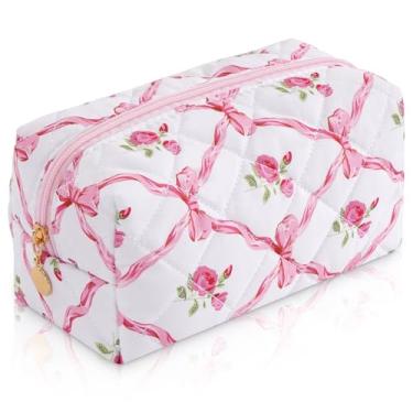 Imagem de UUYUUY Bolsa de maquiagem acolchoada, Laço e floral, Bolsa de maquiagem