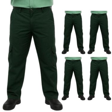 Imagem de Kit 05 Calças Profissional Uniforme Trabalho Vigilante Cargo C/ Bolso Verde Musgo