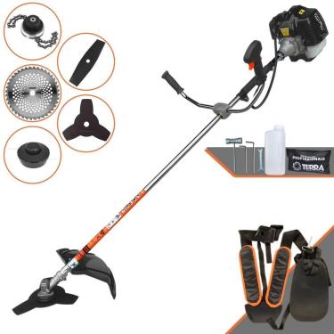 Imagem de Podador de Cortar Grama Terra GRH-430 À Gasolina 2T 1,7HP 43cc Com Lâmina Facão + Lâmina 3 Pontas + Disco 40 Dentes + Trimmer + Carretel de Nylon