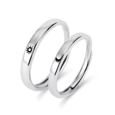 Imagem de Anéis de casal: sol e lua ajustáveis em prata 925, banhados a Rhodi - 