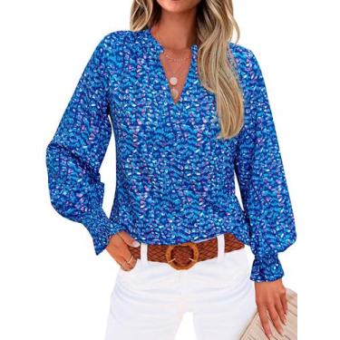 Imagem de Blusa feminina MASCOMODA com decote em V, floral, manga comprida, chif