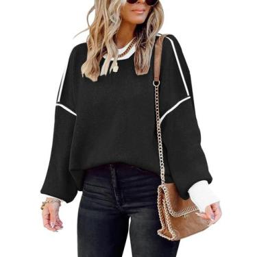 Imagem de Suéter feminino ETCYY, de grandes dimensões, moda de outono, colorido,