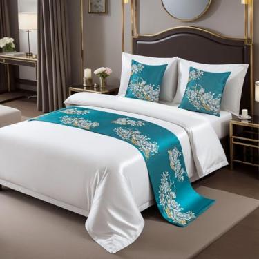 Imagem de HSTANGKY Lençol de cama corredor de cama moderno lençol de cama macio proteção elegante hotel quarto decoração de cama para casal queen king size-azul2||somente 2 fronha 50 x 50 cm