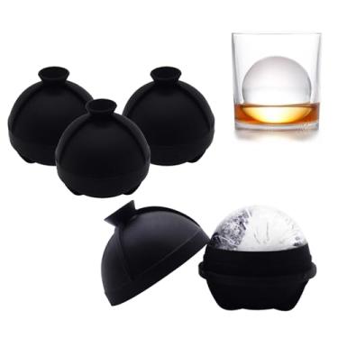 Imagem de Helpcook Conjunto de 4 moldes de bola de gelo, molde de bola de gelo de uísque, moldes de gelo de esfera de silicone com funil embutido, moldes grandes de cubos de gelo redondos para fazer gelo