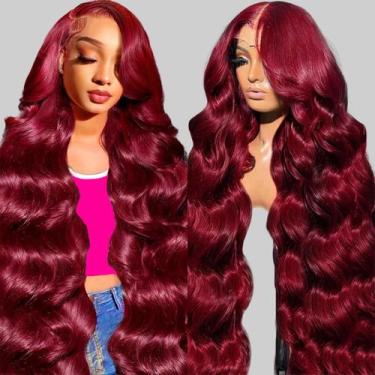 Imagem de Perucas frontais de renda QZOQZO 99J Burgundy Human Hair 76cm