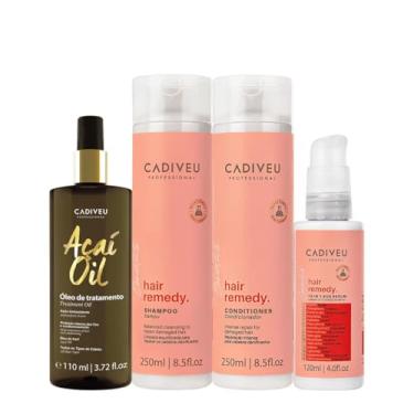 Imagem de Kit Cadiveu Essentials Hair Remedy Shampoo Condicionador Leave-in Sérum e Açaí Oil 110 (4 produtos)