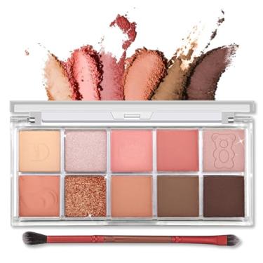 Imagem de Erinde Paleta de sombras de 10 cores – Sombra fosca com glitter, ultra-misturável, altamente pigmentada, aparência natural, paleta de sombras nude neutra com pincel profissional, 17