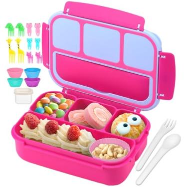 Imagem de QQKO Caixa Bento para crianças e adultos, lancheira escolar infantil para meninos e meninas, recipientes com 4 compartimentos, recipiente para molhos, utensílios, palhetas de comida e copos de muffin