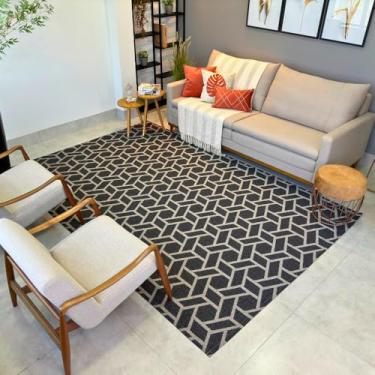 Imagem de Tapete Dubai Moderno, 200 x 150 cm, Retangular, Abstrato, para Sala e Quarto, Interior (Preto e Marrom Geométrico)